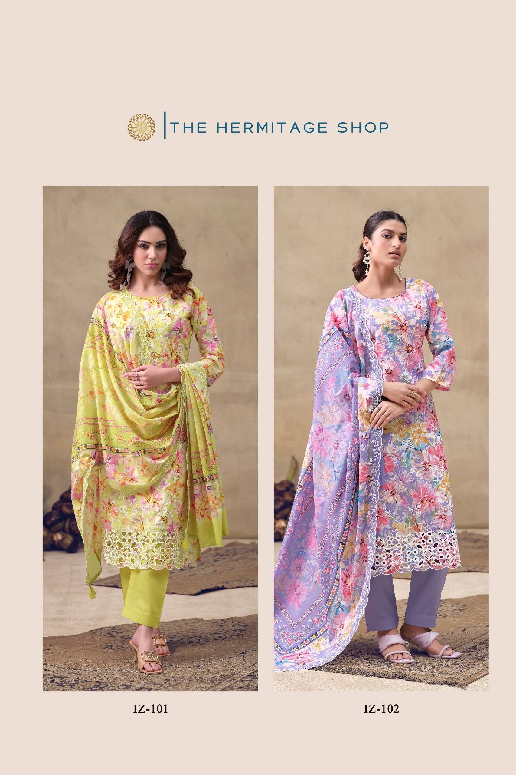 IZNIK by THE HERMITAGE SHOP  101 TO 104 SERIES Pakistani Stylish Embroidered cotton lawn COLLECTION At Wholesale Price